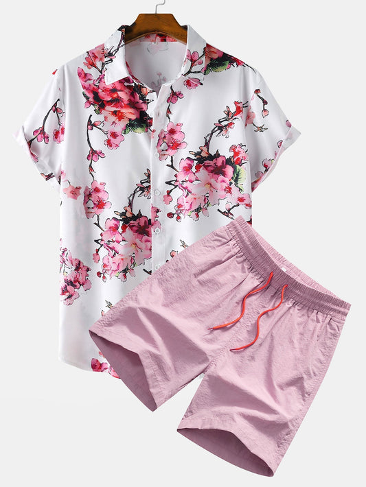 Floral Print Button Up Shirt & Swim Shorts