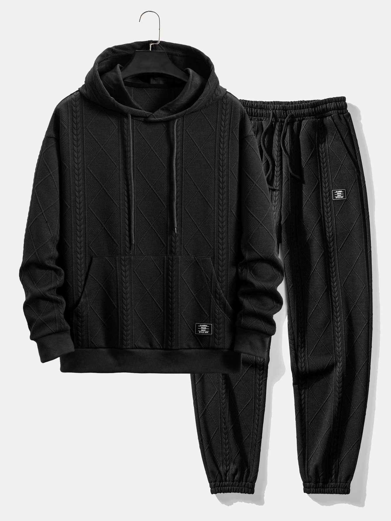 Relax Fit Geometric Jacquard Hoodie & Jogger Pants