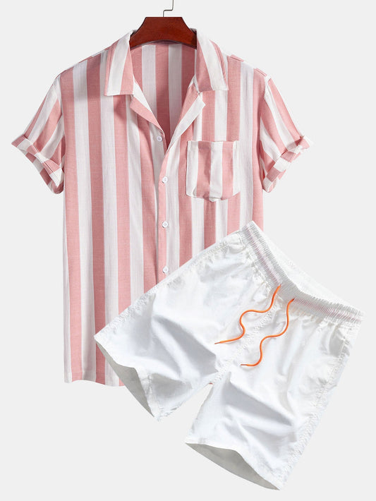 Striped Cuban Collar Shirt & Swim Shorts