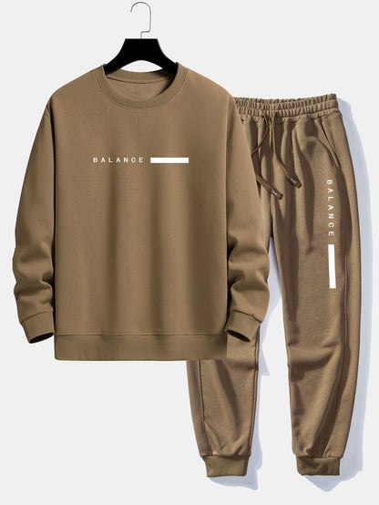 Balance Stripe Print Relax Fit Crew Neck Sweatshirt & Jogging Pants