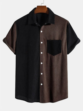 Short Sleeve Two-Tone Corduroy Shirt & Corduroy Shorts