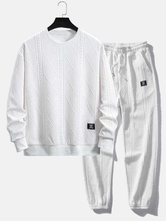 Relax Fit Geometric Jacquard Sweatshirt & Jogger Pants