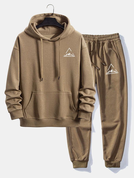 Triangle Mountain Print Relax Fit Hoodie & Jogging Pants