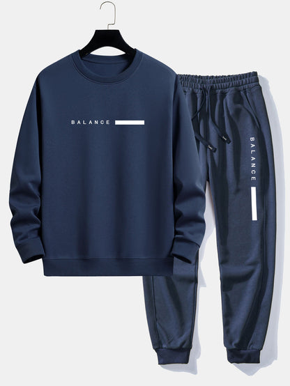 Balance Stripe Print Relax Fit Crew Neck Sweatshirt & Jogging Pants