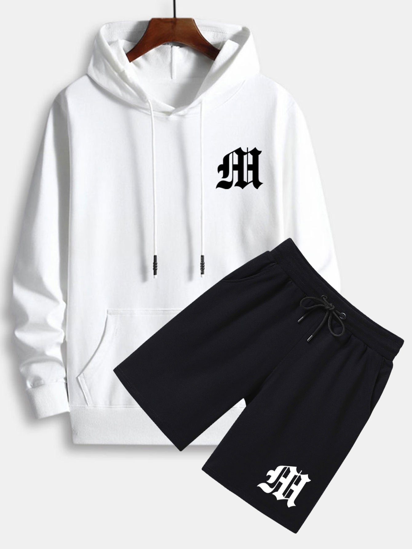 Letter Print Hoodie & Shorts