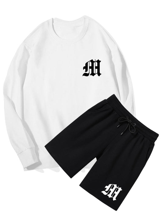 Letter Print Crew Neck Sweatshirt & Shorts