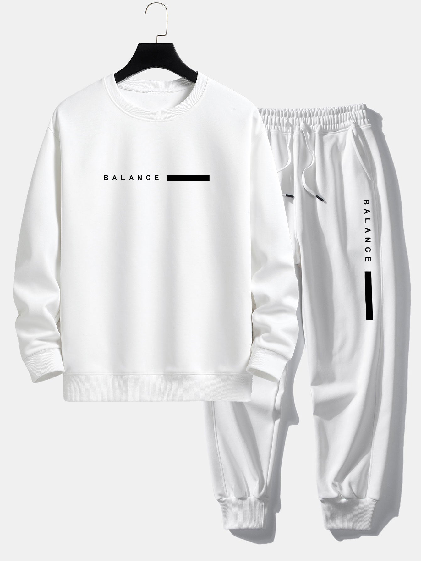 Balance Stripe Print Relax Fit Crew Neck Sweatshirt & Jogging Pants