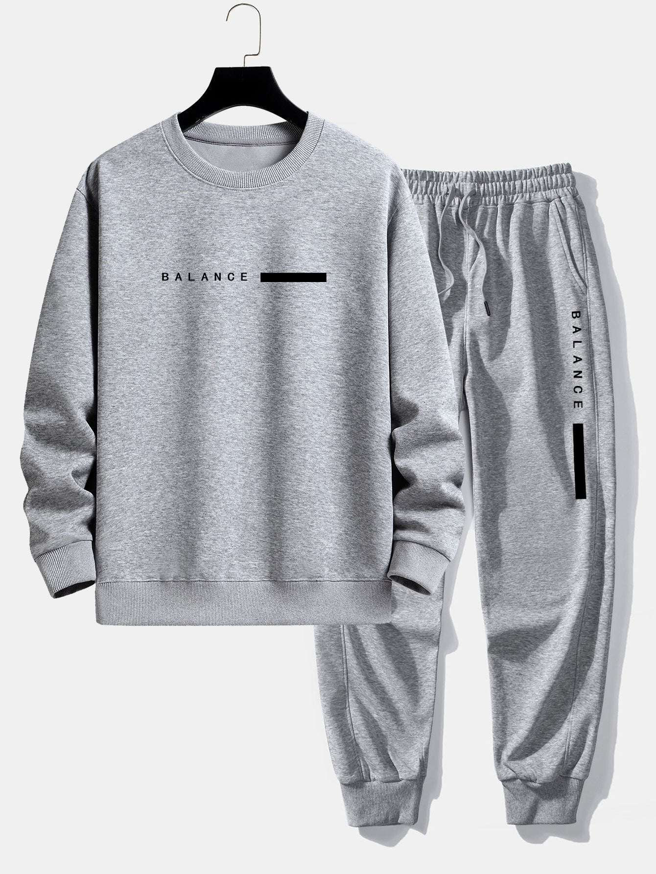 Balance Stripe Print Relax Fit Crew Neck Sweatshirt & Jogging Pants