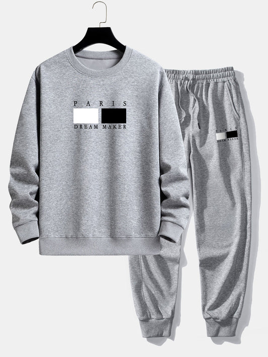 Paris Dream Maker Print Relax Fit Crew Neck Sweatshirt & Jogging Pants