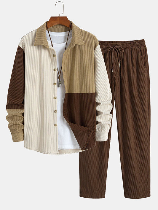 Colorblock Corduroy Button Up Shirt & Straight Leg Corduroy Pants