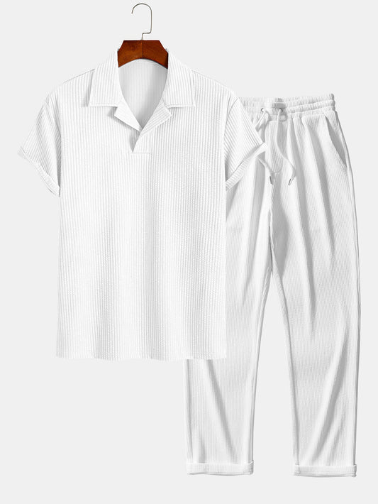 Ribbed Cuban Collar Polo & Straight Leg Ribbed Pants