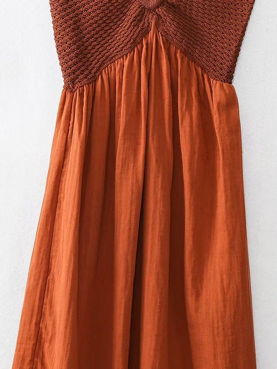 Vestido Longo Halter Amarração no Pescoço Bojo Crochê