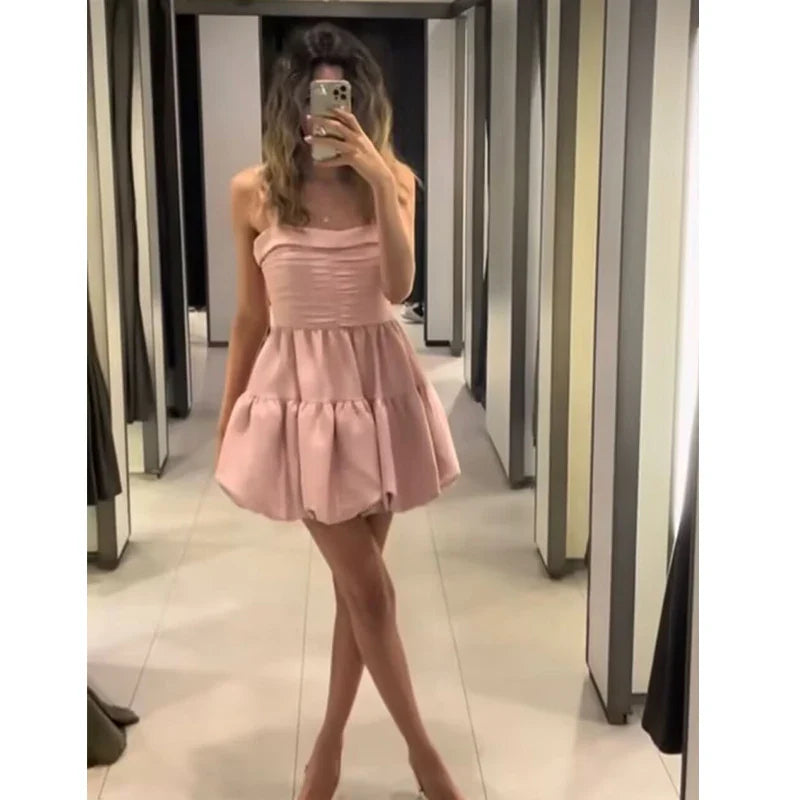 Vestido Curto Balonê Rosa Moderna Mini Dress Anny