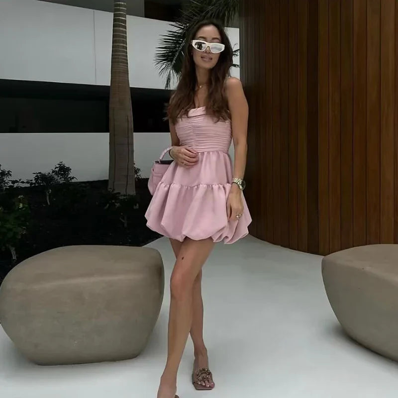 Vestido Curto Balonê Rosa Moderna Mini Dress Anny