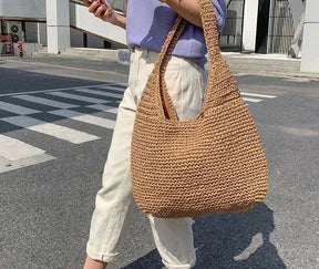 Bolsa Feminina de Palha Moderna de Ombro Estilo Sacola - Milan