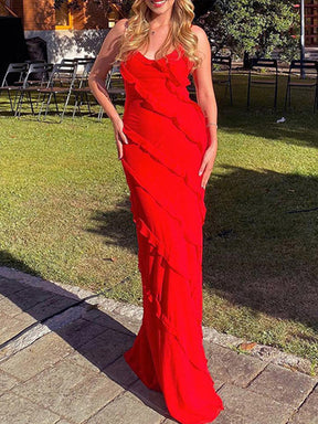 Vestido Longo Vermelho Moderna de Festa - Cármen