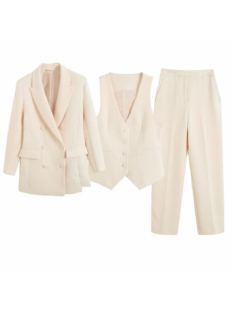 Conjunto Feminino Alfaiataria Blazer, Colete e Calça Martini®️