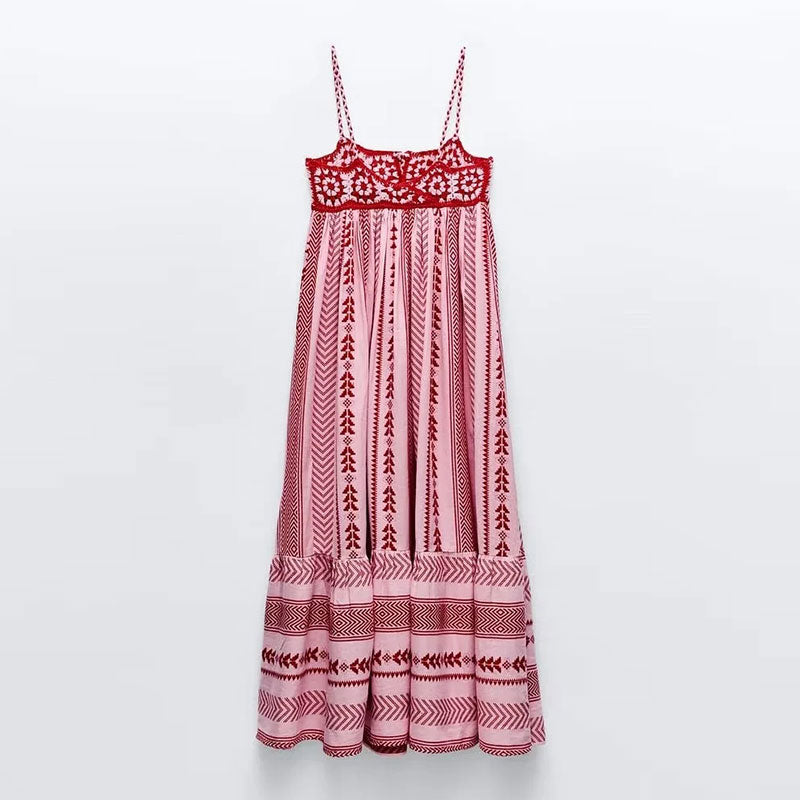 Vestido Longo Estampado Busto Crochê Alcinha - Fiorella - Primavera Verão