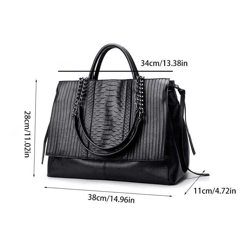 Designer Women's Handbag Luxury Crocodile Pattern Handbag Chain Women's Shoulder Bag Black Business Tote Bag - MIBA