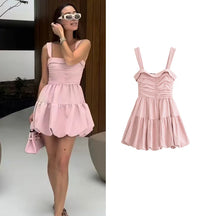 Vestido Curto Balonê Rosa Moderna Mini Dress Anny