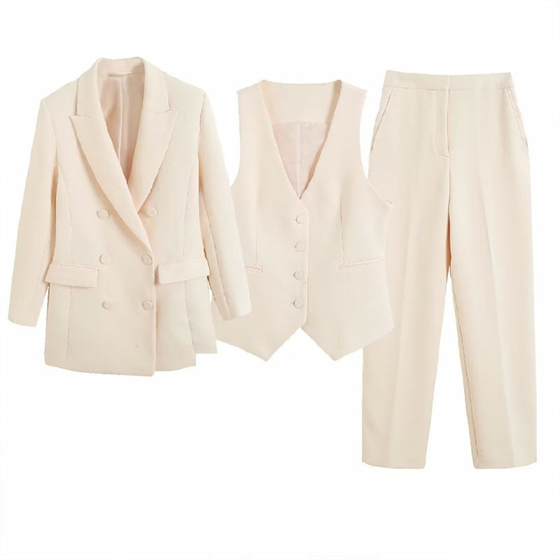 Conjunto Feminino Alfaiataria Blazer, Colete e Calça Martini®️