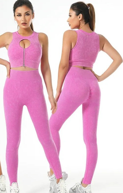 Conjunto Moderna Fitness Feminino Calça Legging e Top com Zíper