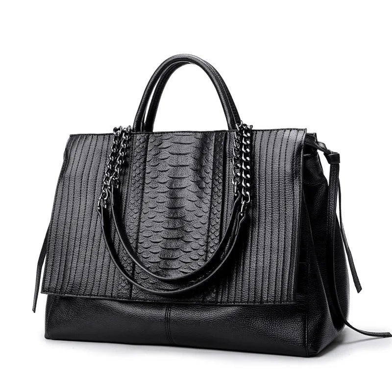 Designer Women's Handbag Luxury Crocodile Pattern Handbag Chain Women's Shoulder Bag Black Business Tote Bag - MIBA