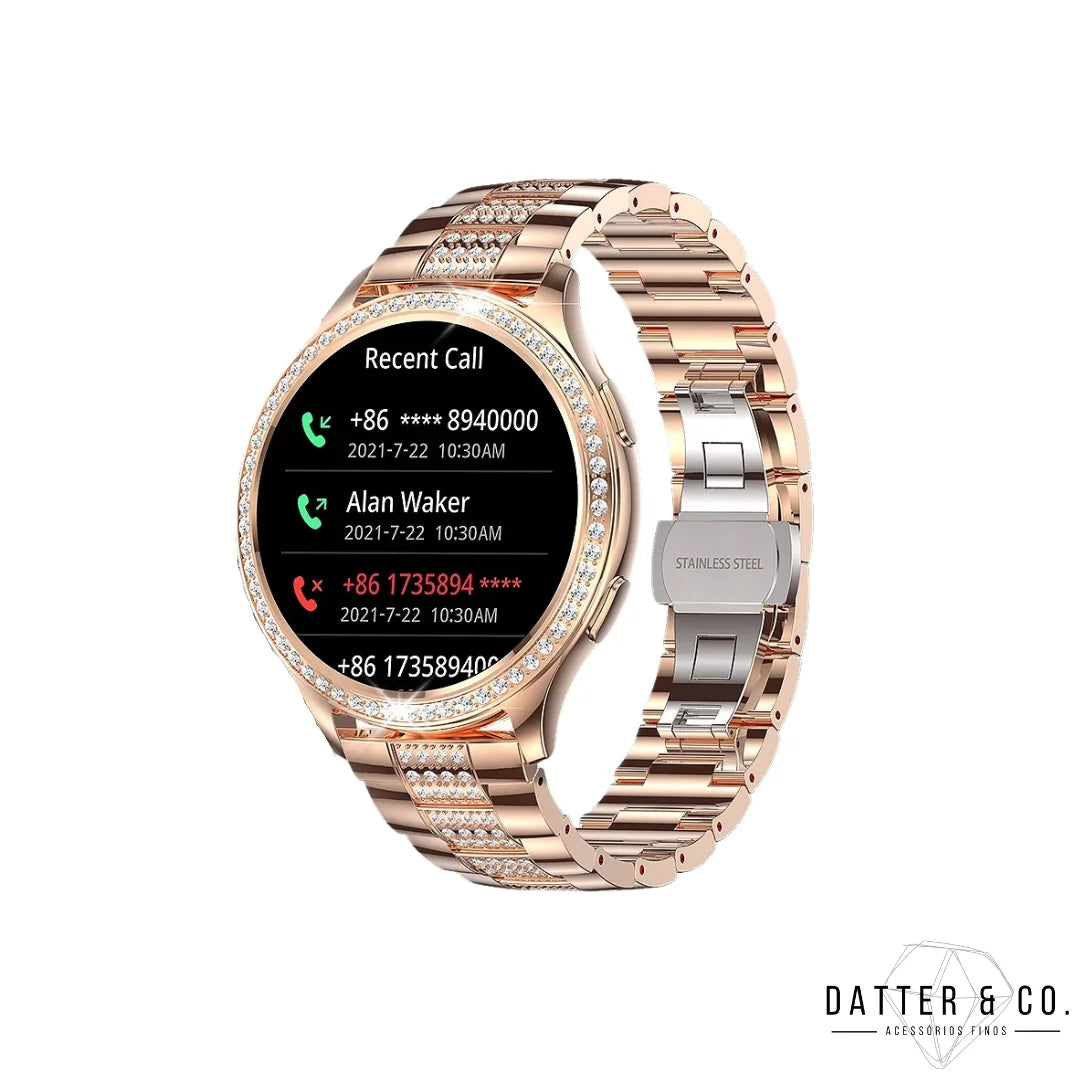 SmartWatch Feminino Cravejado - Banhado a Ouro 18K