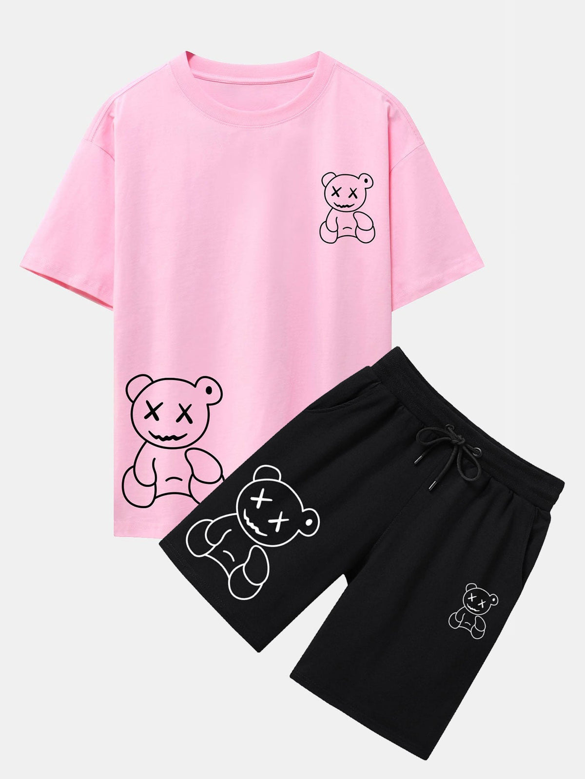 Simple Bear Print Drop Shoulder Oversize T-Shirt & Shorts