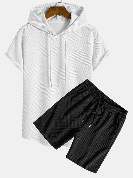 Striped Jacquard Hooded Arc Hem T-Shirt & Stripe Jacquard Shorts