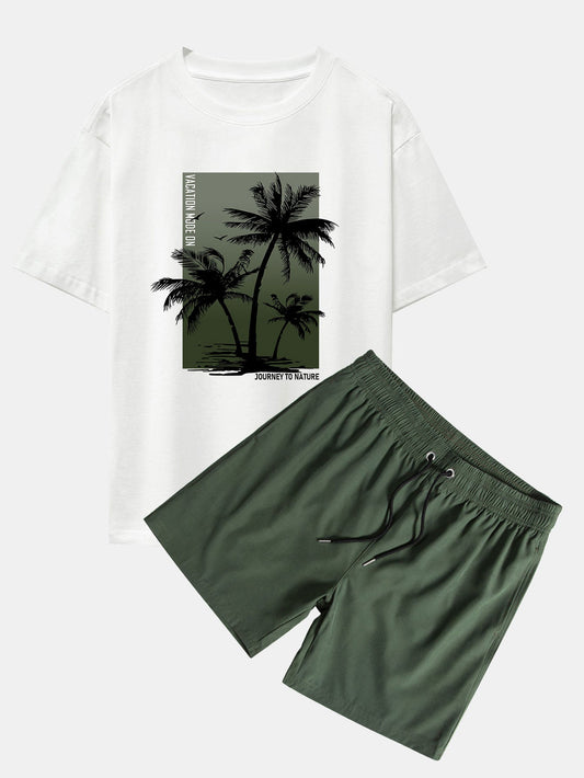 Palm Tree Print Oversize T-Shirt & Swim Shorts