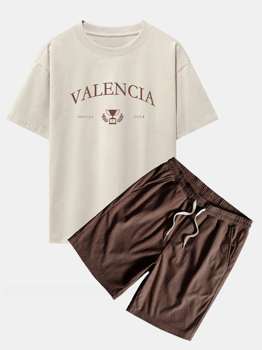 Valencia Print Drop Shoulder Oversize T-Shirt & Corduroy Drawstring Shorts