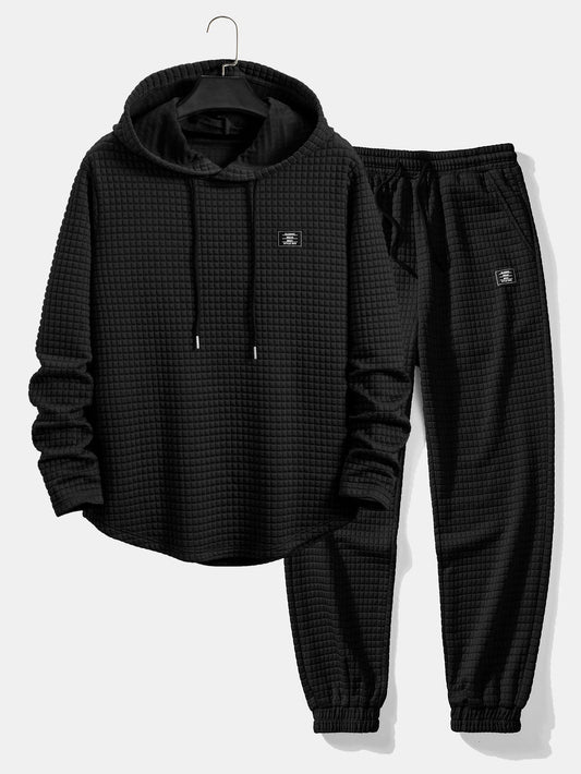 Long Sleeve Waffle Hooded Arc Hem T-Shirt & Jogger Pants