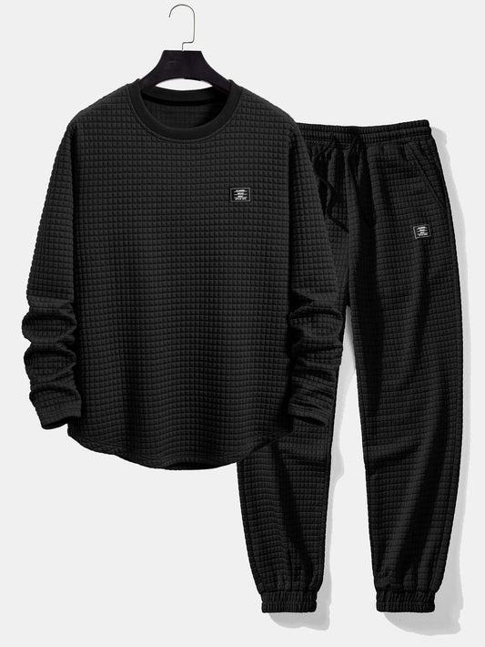 Long Sleeve Waffle Arc Hem T-Shirt & Jogger Pants