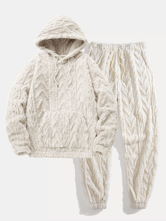 Geometric Jacquard Teddy Hoodie & Jogging Pants