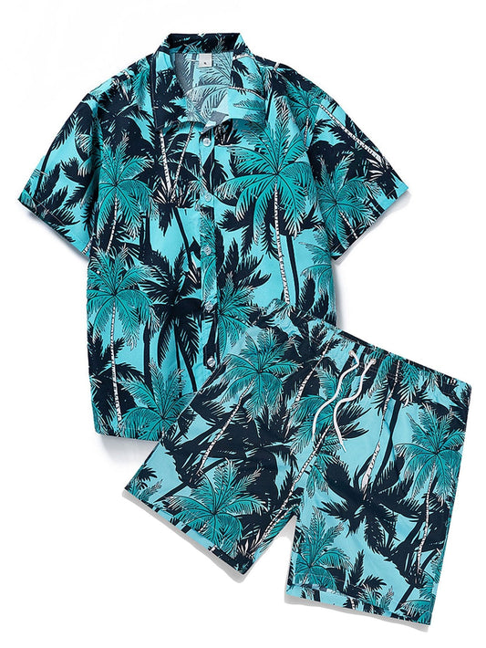 Tropical Print Button Up Shirt & Tropical Print Swim Shorts