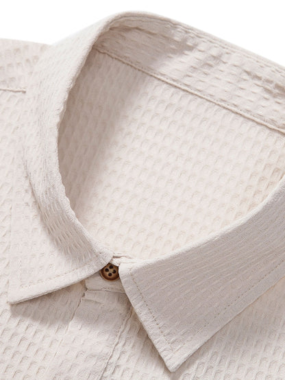 Waffle Polo Collar Shirt With Pocket & Waffle Shorts