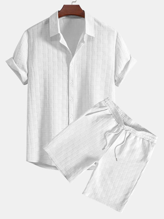 Stripe Jacquard Button Up Shirt & Shorts