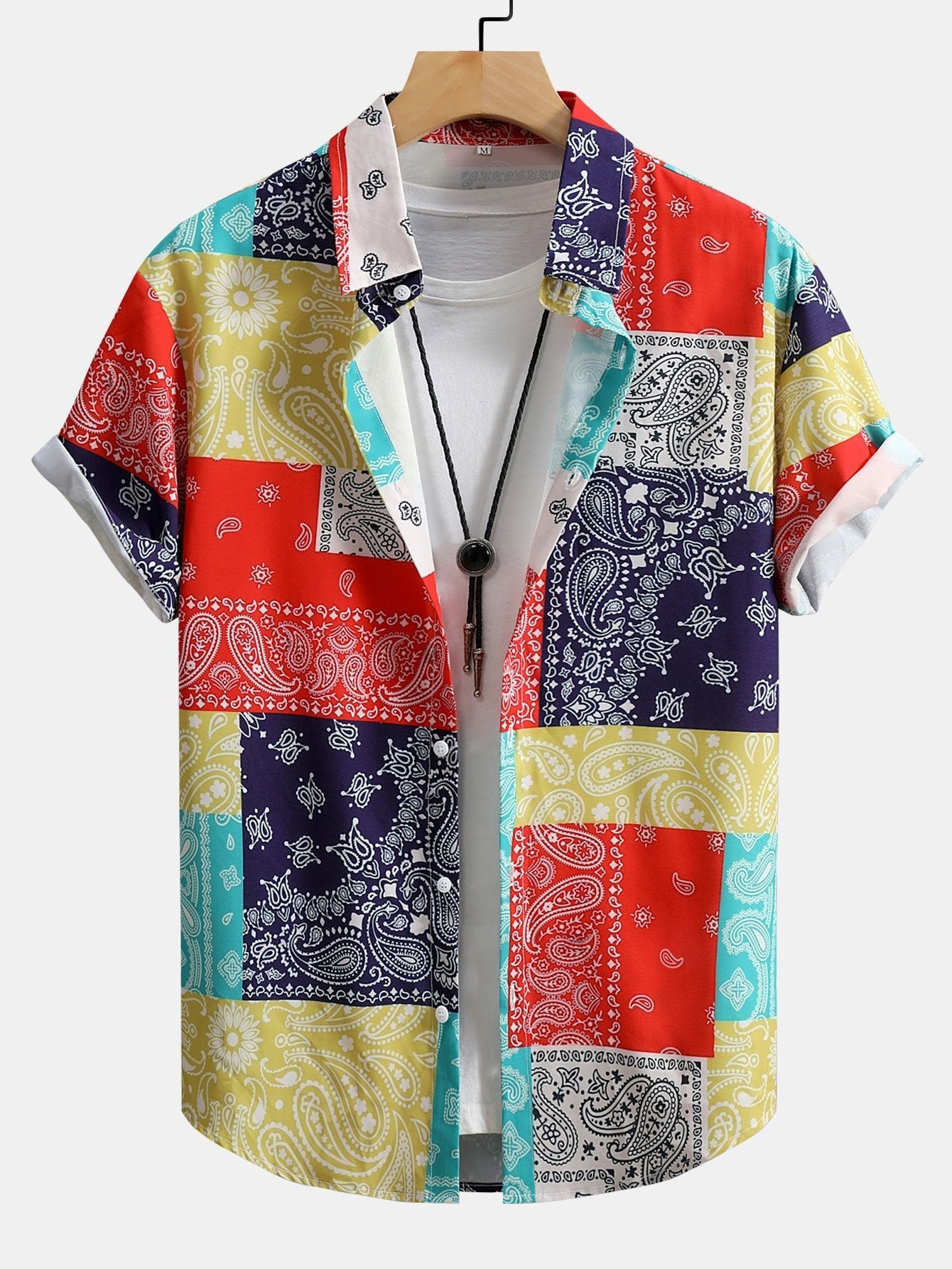 Color Block Paisley Print Button Up Shirt & Swim Shorts