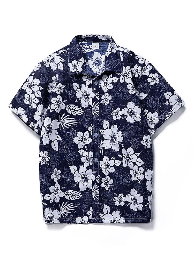 Tropical Floral Print Button Up Shirt & Swim Shorts