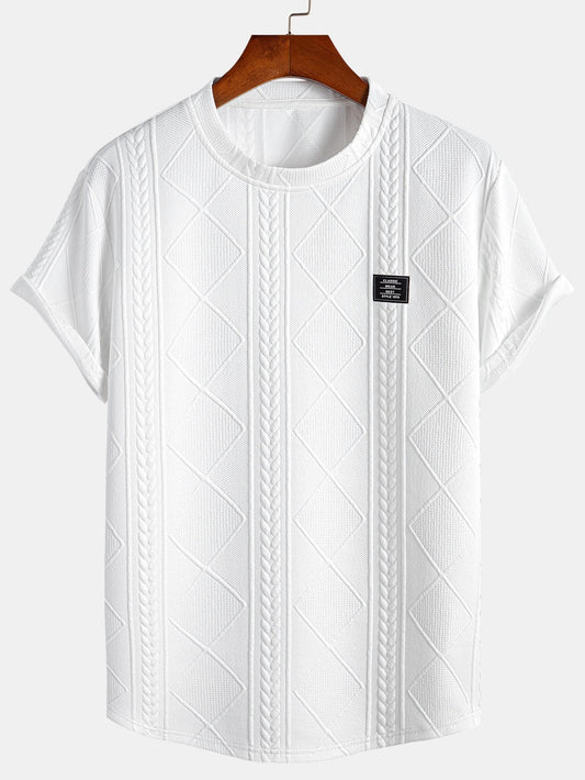 Short Sleeve Geometric Jacquard Arc Hem T-Shirt