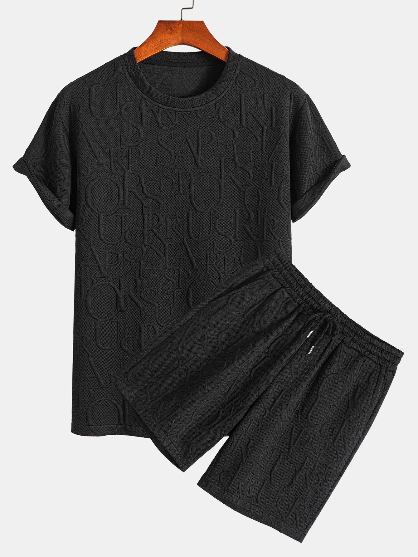 Short Sleeve Letter Jacquard T-Shirt & Shorts