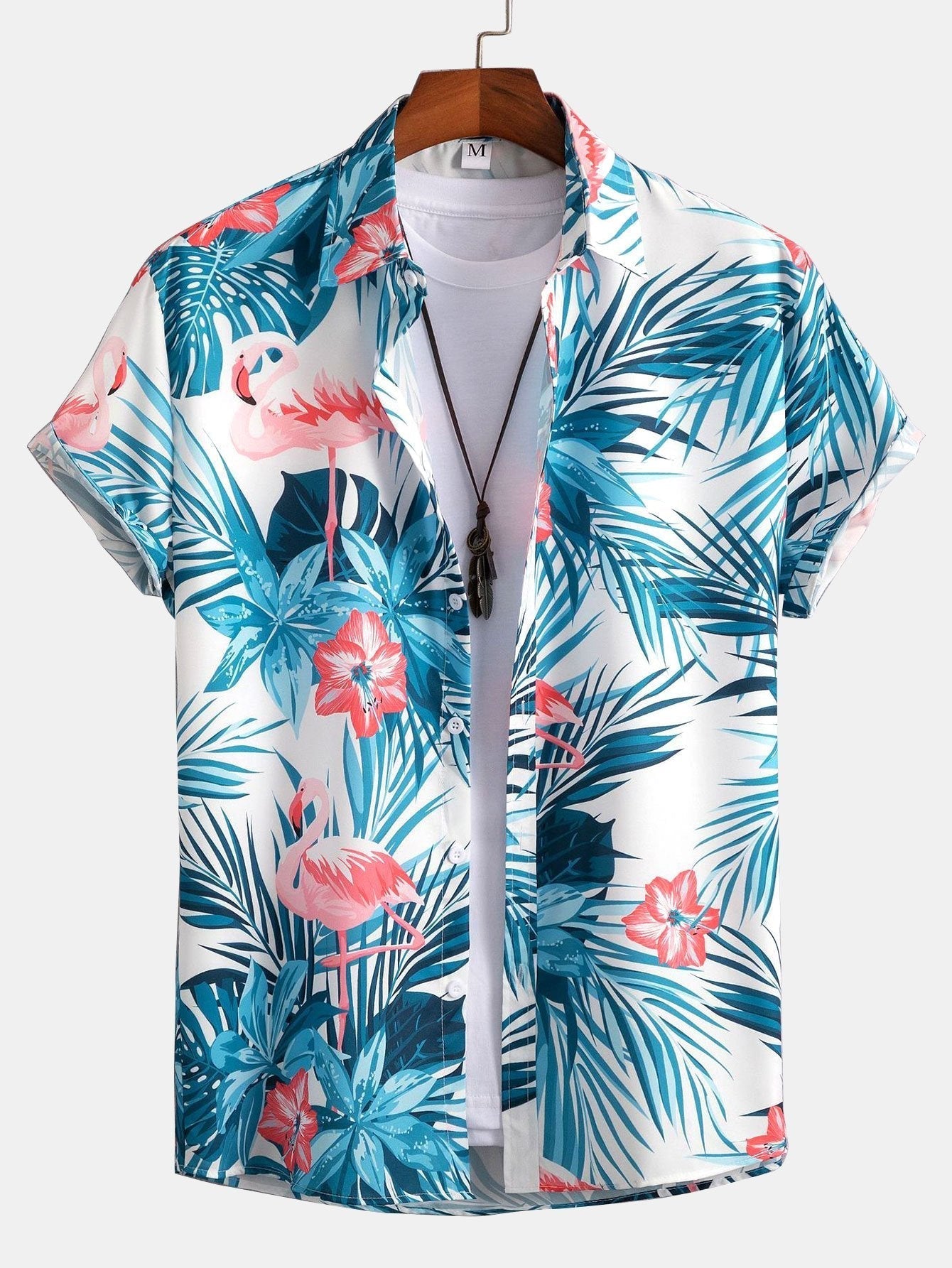 Flamingo Tropical Print Button Up Shirt & Swim Shorts