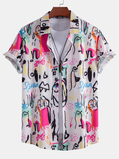 Graffiti Print Button Up Shirt & Swim Shorts