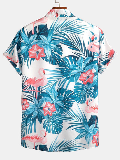 Flamingo Tropical Print Button Up Shirt & Swim Shorts