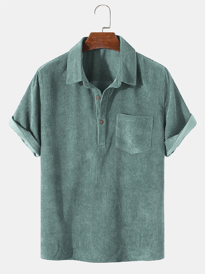 Corduroy Solid Short Sleeve Basic Shirts